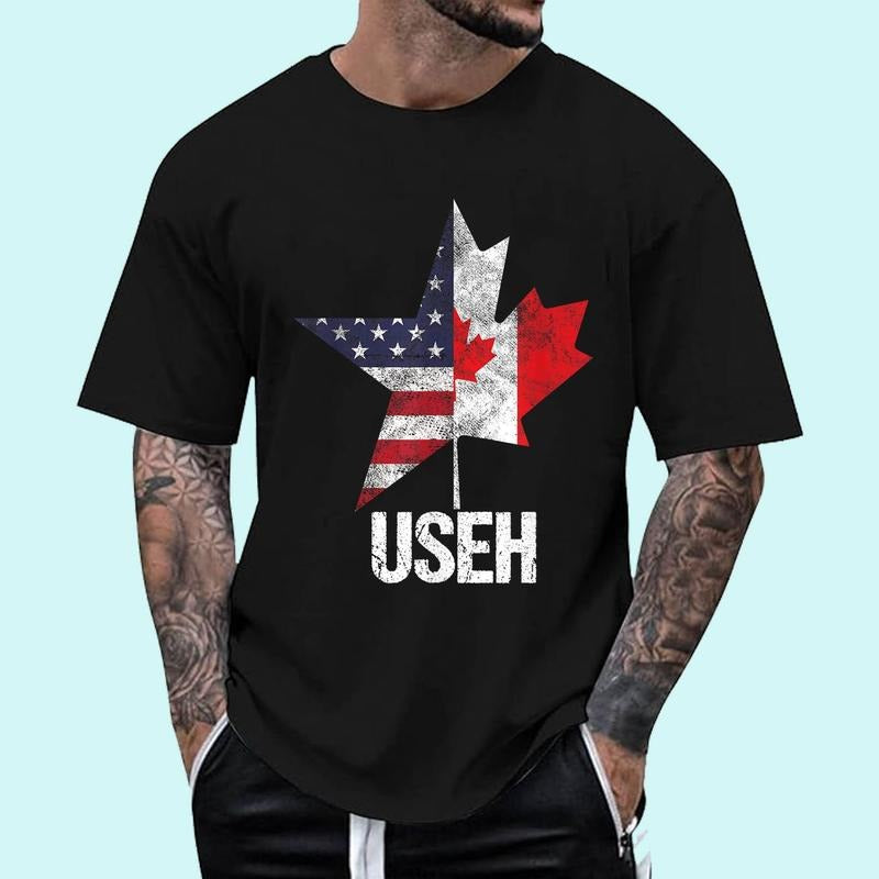 [100% Cotton Shirt] Half Canadian American USEH Canada USA Flag United States Unisex T-Shirt Hoodie, Sweatshirt