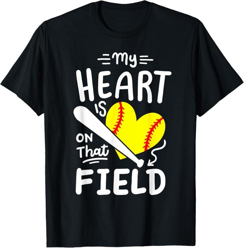 100% Cotton Softball Player Mom Grandma My Heart Is On That Field T-Shirt Hoodie, Sweatshirt | WearSparks.com