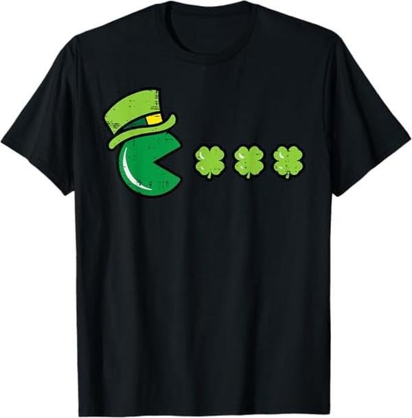 [100% Cotton]St Patricks Day Eating Shamrock Retro Gamer Men Boys Kids T-Shirt Hoodie, Sweatshirt | WearSparks.com