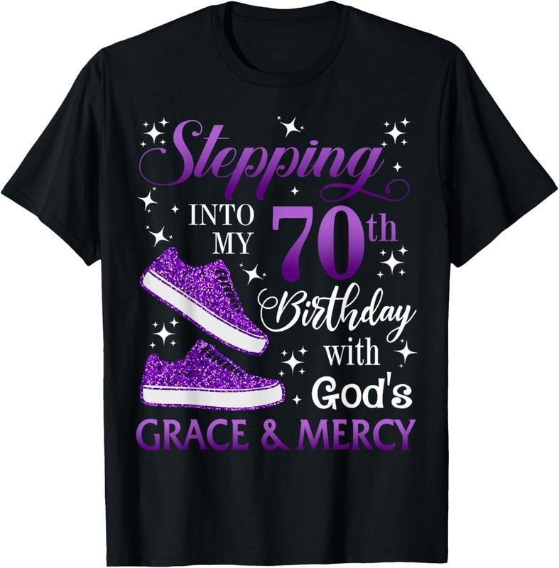 100% Cotton Stepping into my 70th birthday with God's grace & Mercy Girl T-Shirt Hoodie, Sweatshirt | WearSparks.com