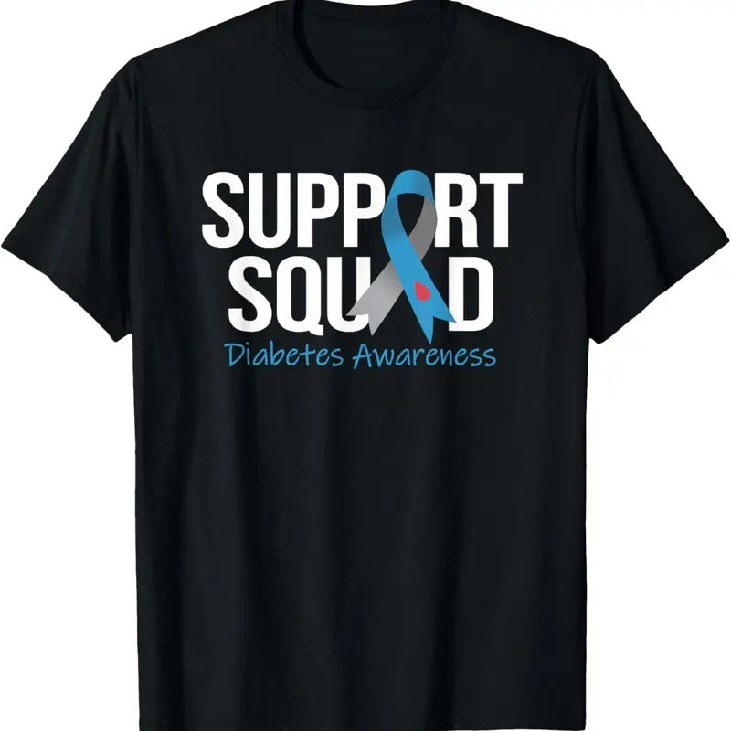 100% Cotton Support Squad Diabetes Awareness Month Blue Gray Ribbon T-Shirt Hoodie, Sweatshirt | WearSparks.com
