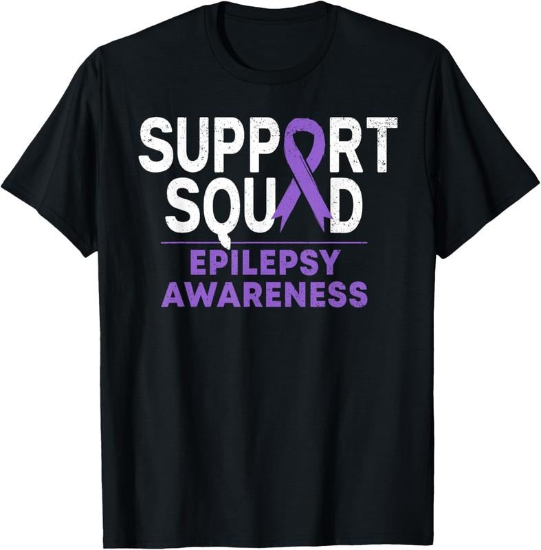 100% Cotton Support Squad Epilepsy Awareness Month Family Purple Ribbon T-Shirt Hoodie, Sweatshirt | WearSparks.com