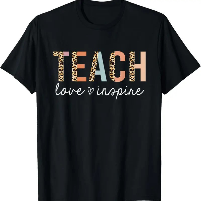100% Cotton Teach Love Inspire Leopard Back to School Cute Teacher T-Shirt Hoodie, Sweatshirt | WearSparks.com