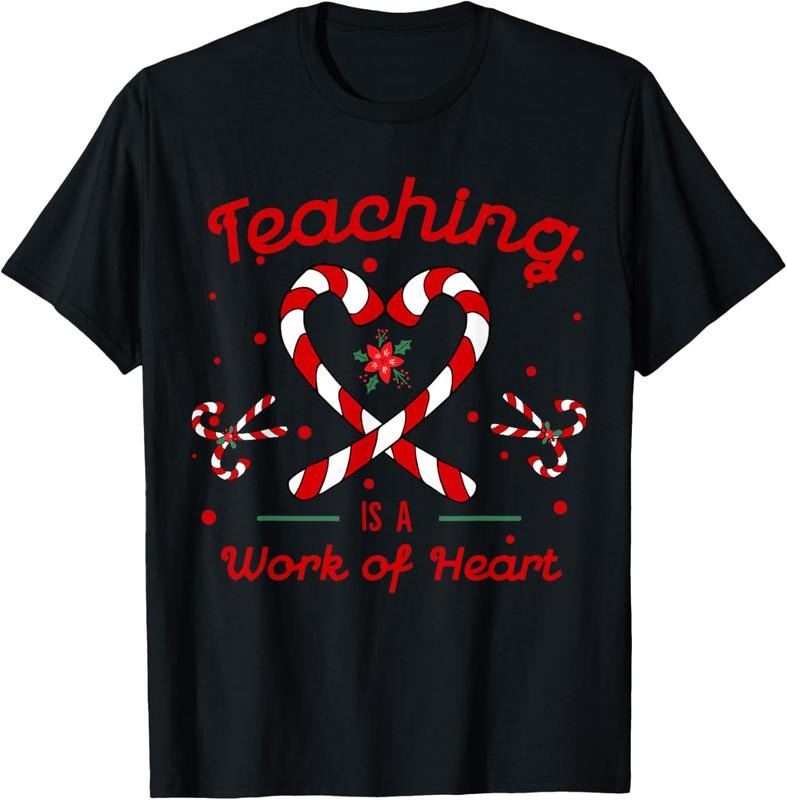 100% Cotton Teaching is a Work of Heart Christmas Teacher Candy Cane T-Shirt Hoodie, Sweatshirt | WearSparks.com