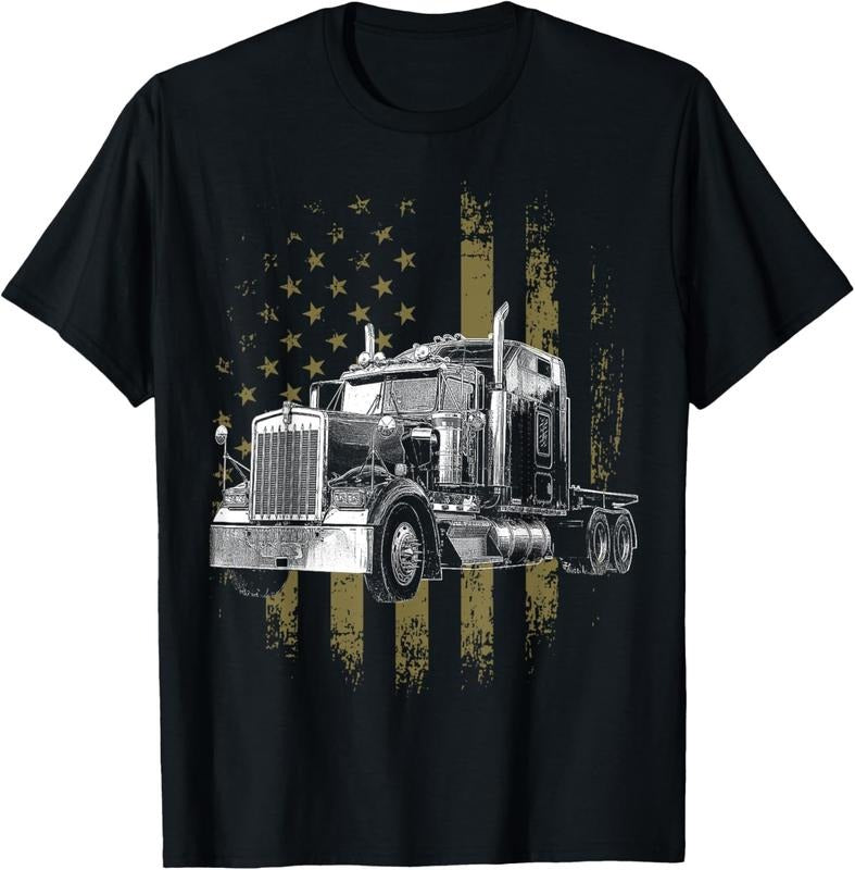 100% Cotton Trucker American Flag Big Rig Semi-Trailer Truck Driver Gift T-Shirt Hoodie, Sweatshirt | WearSparks.com