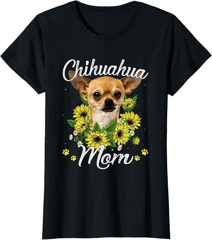 [100% Cotton]Womens Dog Mom Mother's Day Sunflower Chihuahua Mom Puppy Lover T-Shirt Hoodie, Sweatshirt | WearSparks.com