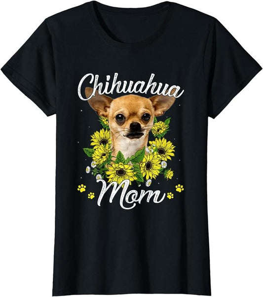 [100% Cotton]Womens Dog Mom Mother's Day Sunflower Chihuahua Mom Puppy Lover T-Shirt Hoodie, Sweatshirt | WearSparks.com