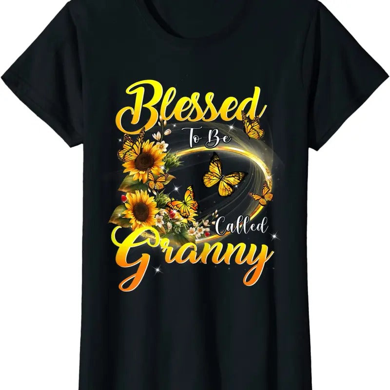 [100% Cotton]ZOCAVIA Womens Blessed to Be Called Granny Shirt Sunflower Lovers Grandma T-Shirt O-Neck Tops Hoodie, Sweatshirt
