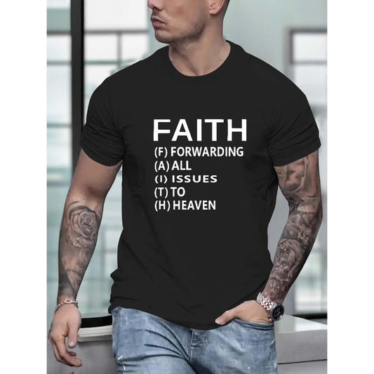 100% cotton T-shirt, FAITH Alphabet Print Crew Neck Short Sleeve T-shirt For Men, Casual Summer T-Shirt For Daily Wear...