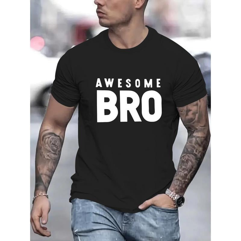 100% cotton T-shirt, Men's BRO Graphic Print T-shirt, Summer Trendy Athletic Short Sleeve Tees For Males, Stylish Casual...