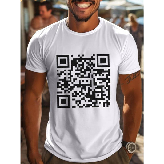 100% cotton T-shirt, Men's casual Summer T-shirt - QR Code ironic printed short-sleeved round neck lightweight all-match...