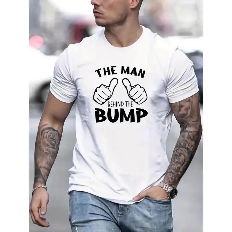 100% cotton T-shirt, fun "Man behind the Bump" printed T-shirt, men's T-shirt, summer and spring casual short sleeve...