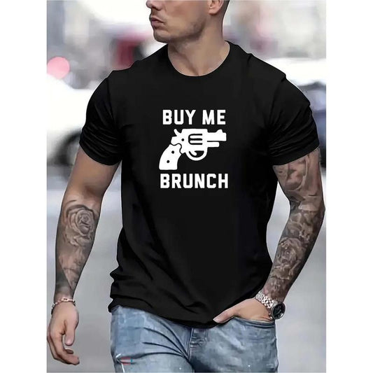 100% cotton T-shirt, get me Brunch and Revolver Graphic Print casual crew neck Short sleeve men's, quick drying...