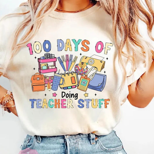 100 Days Of Doing Teacher Stuff Shirt, Celebrate 100th Day of School Tee, Funny Teacher Student Shirt, Gift For Teacher...