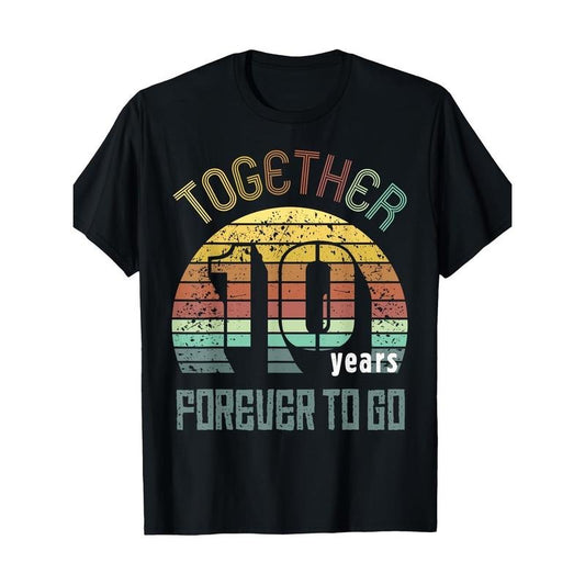 10th Anniversary Couple T-Shirt - 100% Cotton, Geometric Pattern, Crew Neck, Short Sleeve, All-Season, Casual Pullover,...
