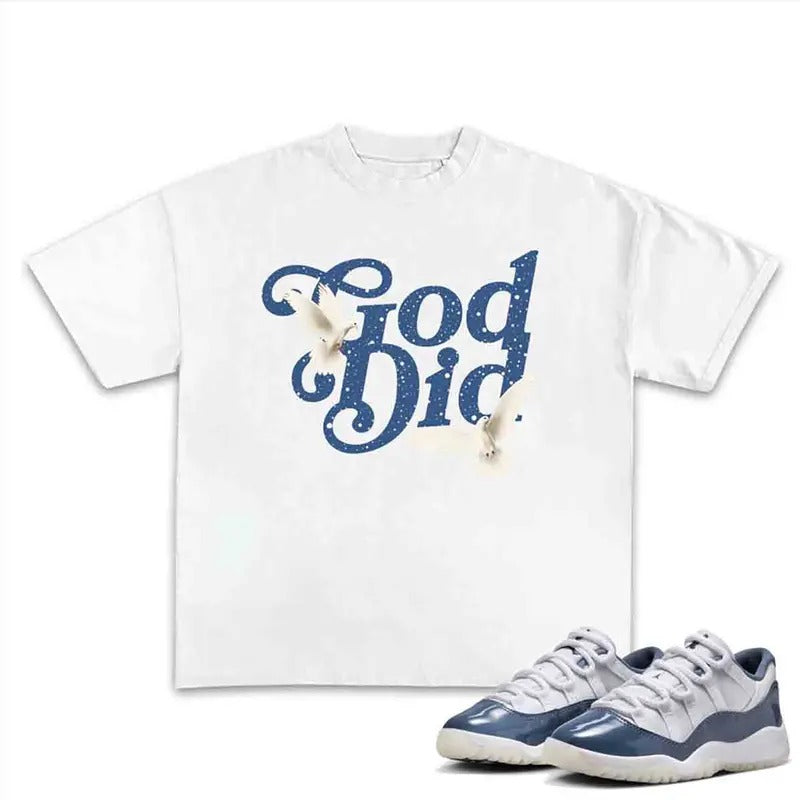 11S Diffused Blue God Did Cotton Menswear Top Streetwear Shortsleeve Tshirt Hoodie, Sweatshirt | WearSparks.com