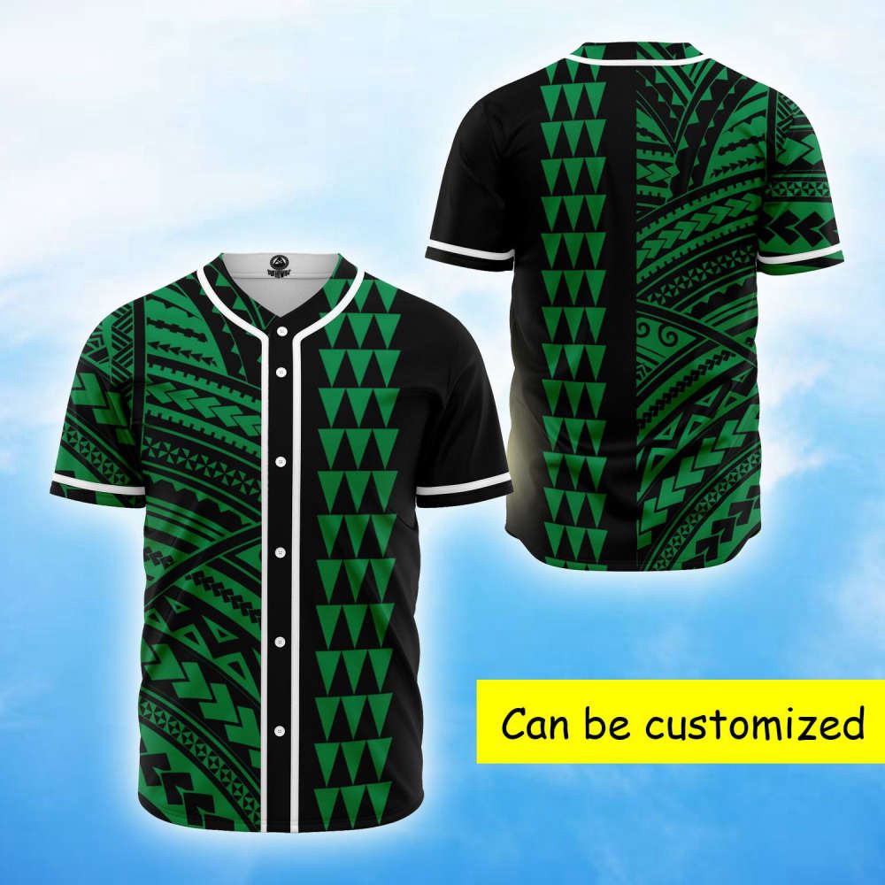 Custom Kakau Green Polynesian Baseball Jersey – Personalized Performance Wear for Athletes
