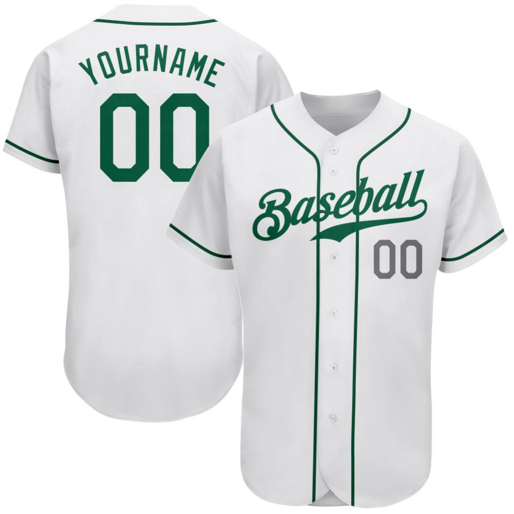 Custom Kelly Green Light Gray Baseball Jersey – Personalized Athletic Apparel