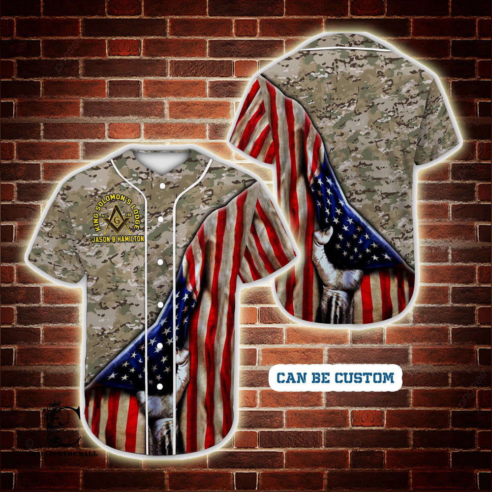 Custom Freemasonry Flag Camo Baseball Jersey – Personalized & Stylish