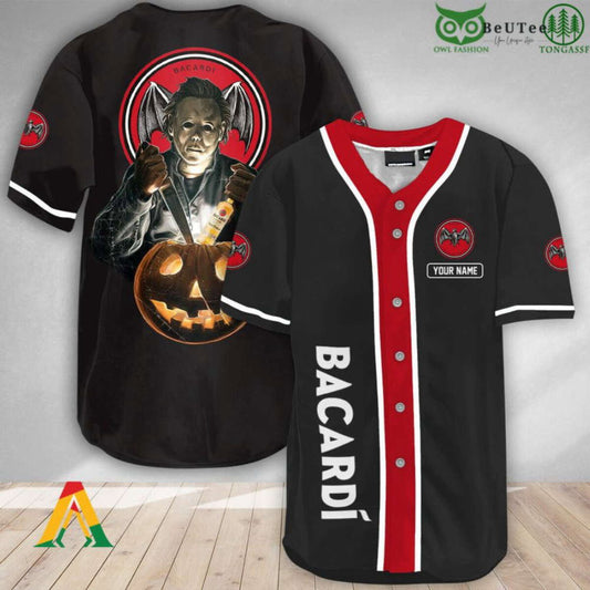 Spooky Personalized Michael Myers Pumpkin Bacardi Halloween Baseball Jersey Shirt