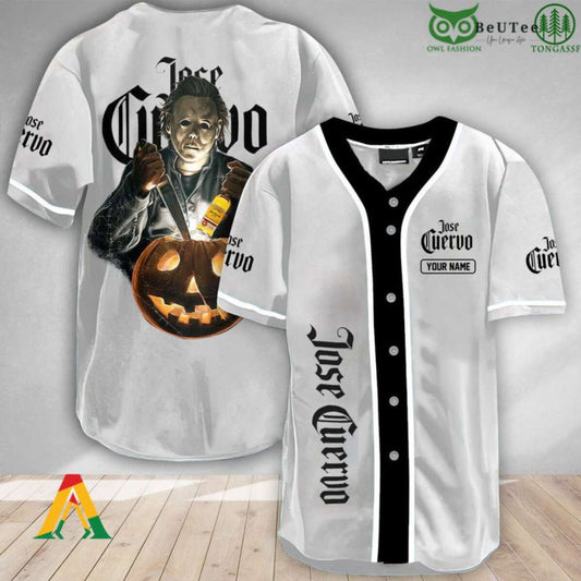 Spooky Michael Myers Pumpkin Halloween Baseball Jersey Shirt – Personalized & Jose Cuervo Branded