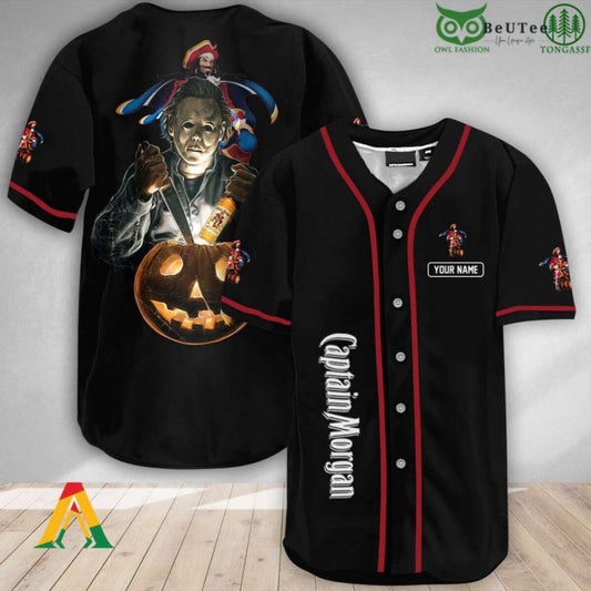 Custom Michael Myers Pumpkin Captain Morgan Halloween Baseball Jersey Shirt