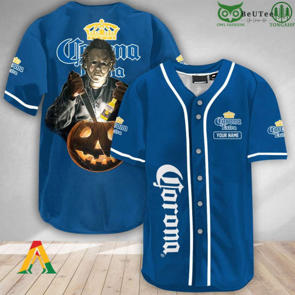 Spooky Michael Myers Pumpkin Corona Extra Halloween Baseball Jersey Shirt