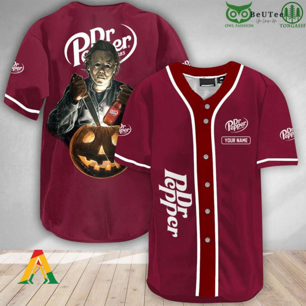 Spooky Michael Myers Pumpkin Dr Pepper Halloween Baseball Jersey Shirt
