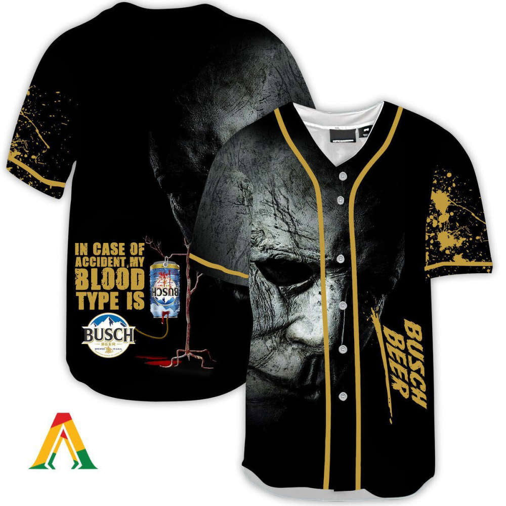 Halloween Horror Michael Myers Busch Beer Baseball Jersey – Spooky & Stylish Halloween Costume