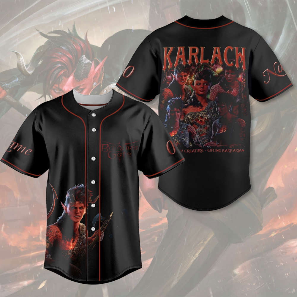 Custom Karlach Baldur s Gate 3 Baseball Jersey - Astarion High Elf Shirt & Rogue Merch Dungeon Master Gift