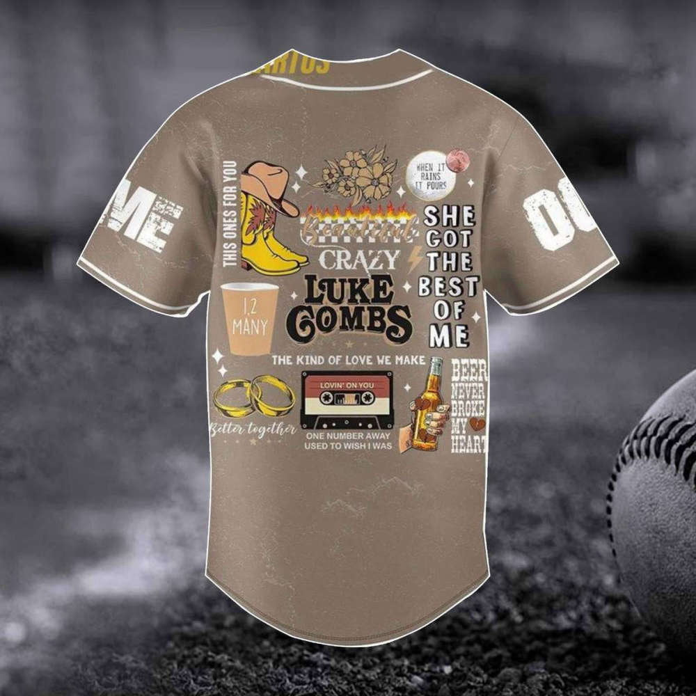 Luke Combs 2023 World Tour Baseball Jersey: Bullhead Design Country Music Concert Shirt Western Merch & Fan Gift