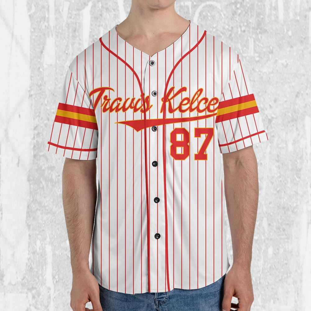 Personalize Travis Kelce Baseball Jersey Red And White Jersey - lylyprint.com T-Shirts, Hoodie, Sweatshirt (Image 3)