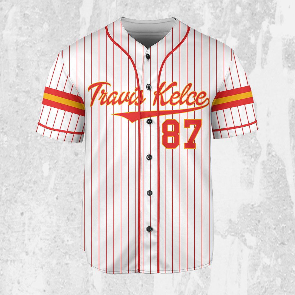 Personalize Travis Kelce Baseball Jersey Red And White Jersey - lylyprint.com T-Shirts, Hoodie, Sweatshirt (Image 1)