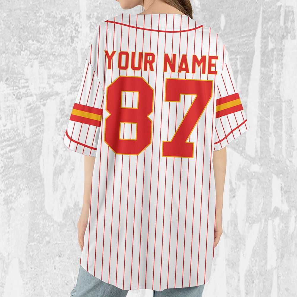 Personalize Travis Kelce Baseball Jersey Red And White Jersey - lylyprint.com T-Shirts, Hoodie, Sweatshirt (Image 4)