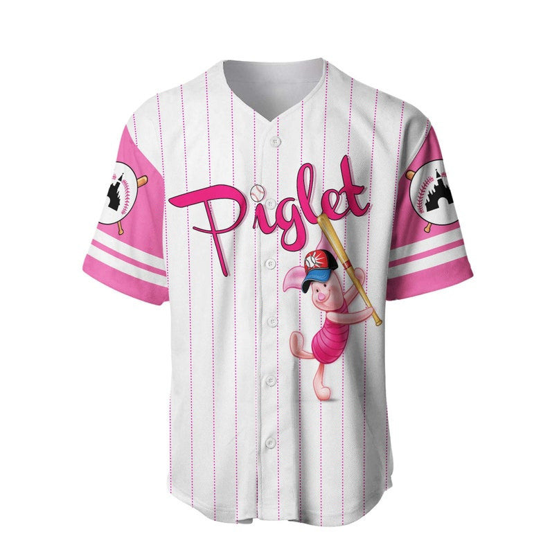 Piglet Pig Winnie The Pooh All Over Print Pinstripe Baseball Jersey - White - Unisex Jersey Shirt