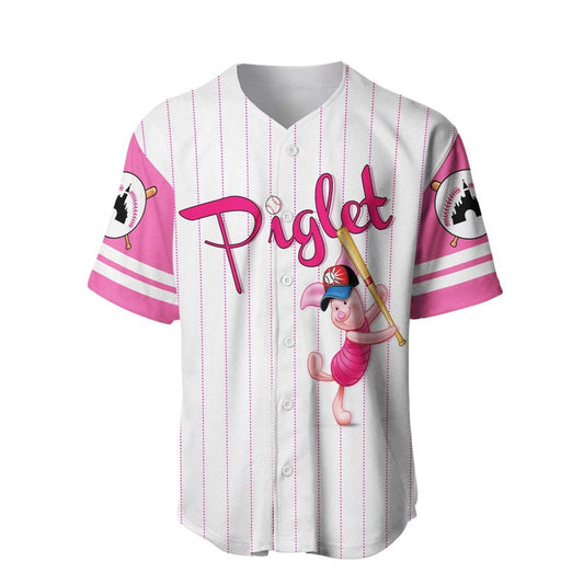 Piglet Pig Winnie The Pooh All Over Print Pinstripe Baseball Jersey - White - Unisex Jersey Shirt