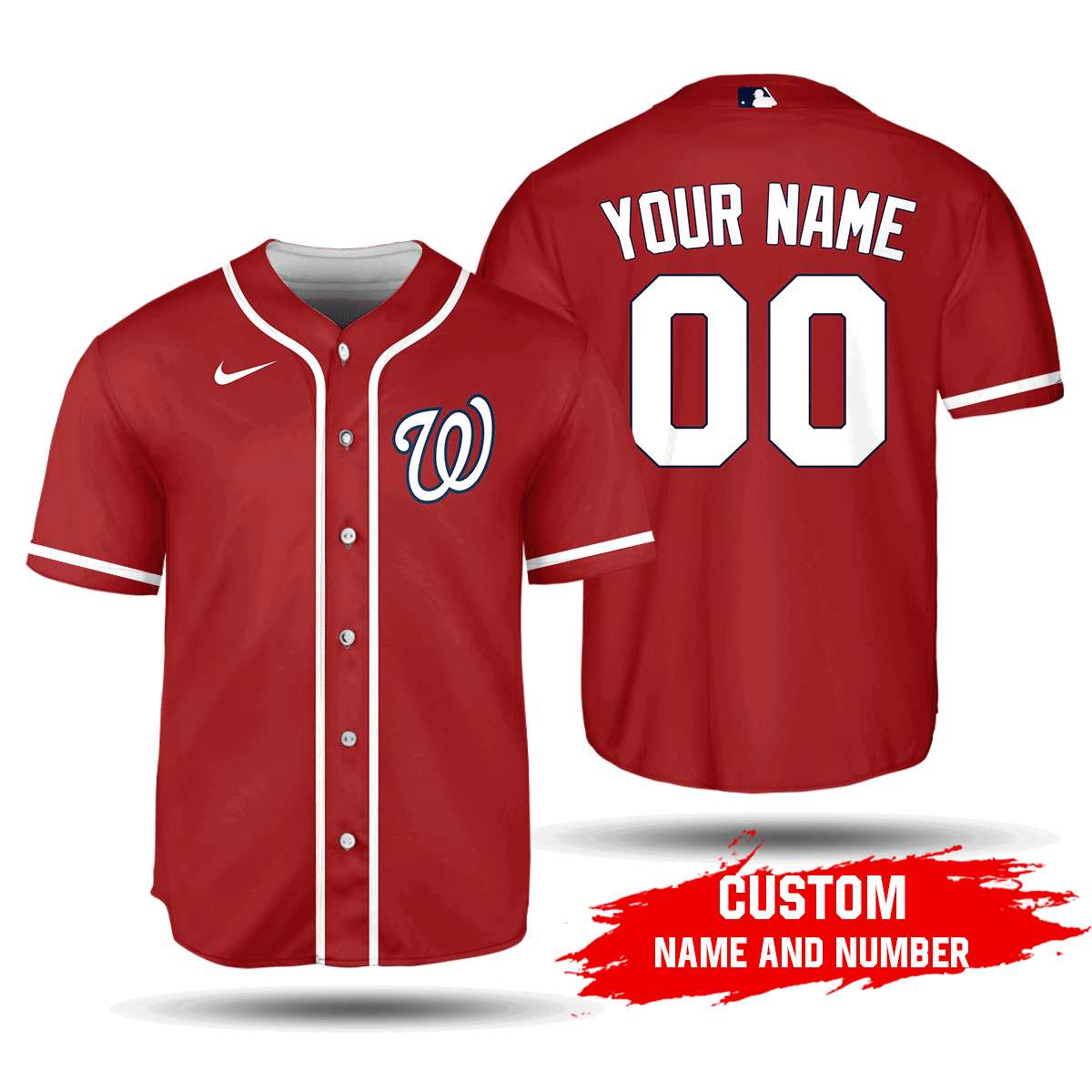 Custom MLB Washington Nationals Red Alternate Jersey - Personalized Name & Number Unisex Baseball Shirt 2020