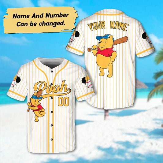 Personalized Winnie the Pooh Baseball Jersey, Custom Pooh Bear Baseball Hitter Jersey Team, Magic Kingdom Shirt, Gifts...