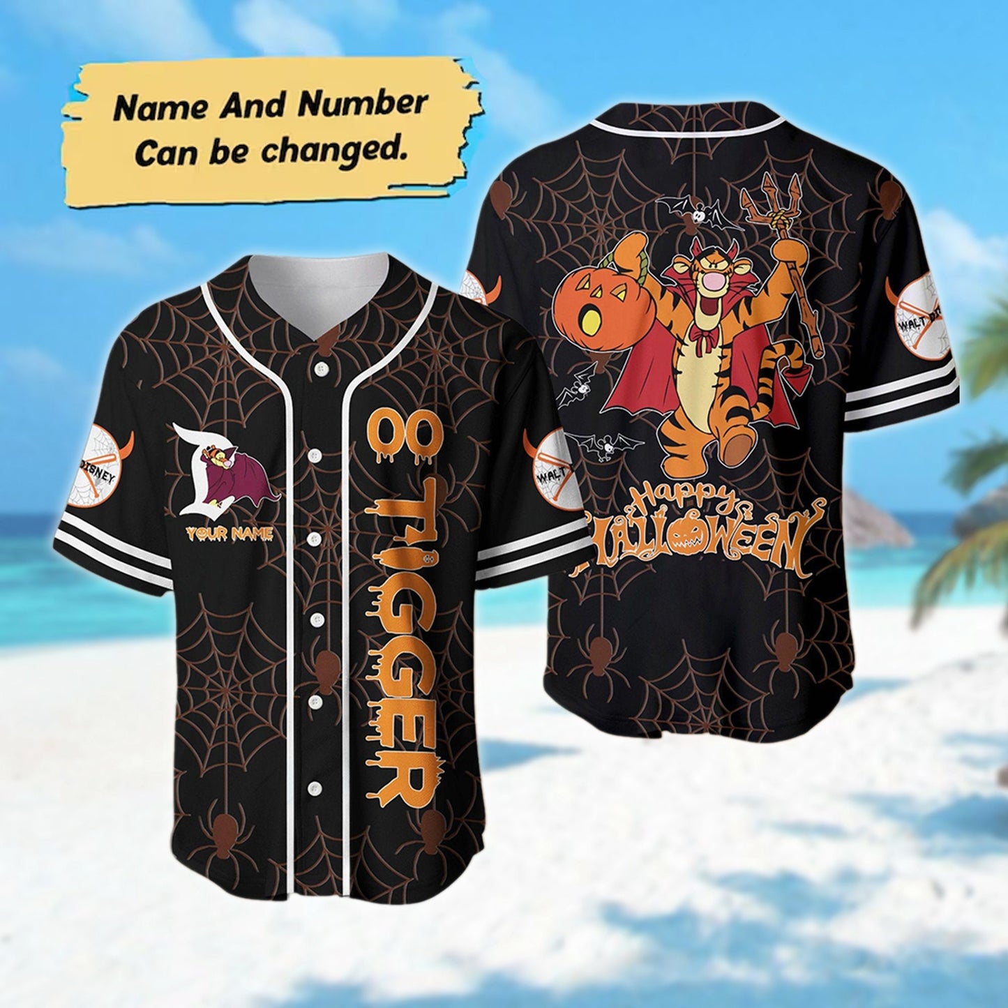 Personalized Tigger Halloween Baseball Jersey, Cartoon Jersey Shirt, Winnie the Pooh Baseball Jersey Team, Magic Kingdom...