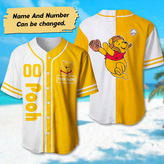 Personalized Winnie The Pooh Baseball Jersey, Winnie The Pooh Basketball Jersey, Funny Pooh Movie 3D Shirt, Birthday Gift...