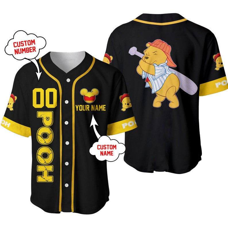 Personalized Winnie The Pooh Playing Baseball Baseball Jersey – Black - Bafud T-Shirts, Hoodie, Sweatshirt (Image 1)