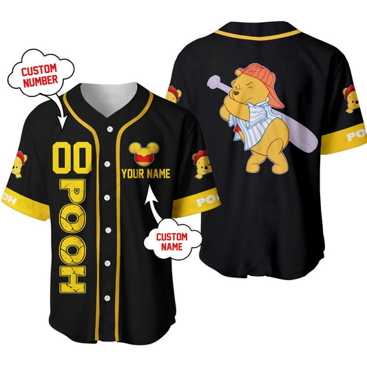 Personalized Winnie The Pooh Playing Baseball Baseball Jersey – Black - Bafud T-Shirts, Hoodie, Sweatshirt (Image 1)