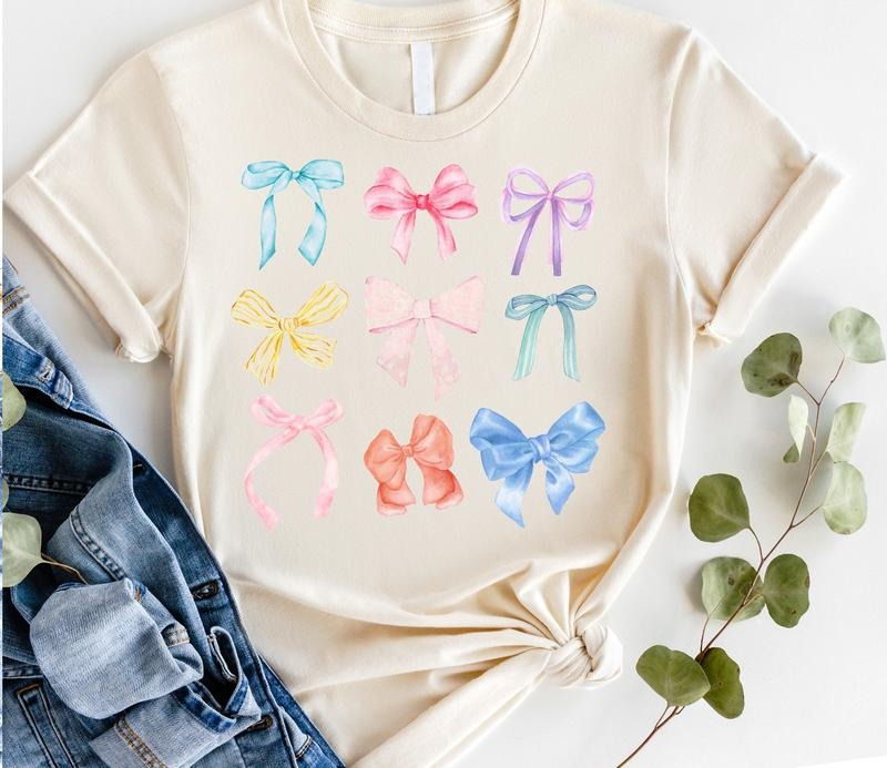 #182 -Rainbow Coquette Pretty Bows Cute - Print Unisex Crew neck Tee T-shirt Hoodie, Sweatshirt | WearSparks.com
