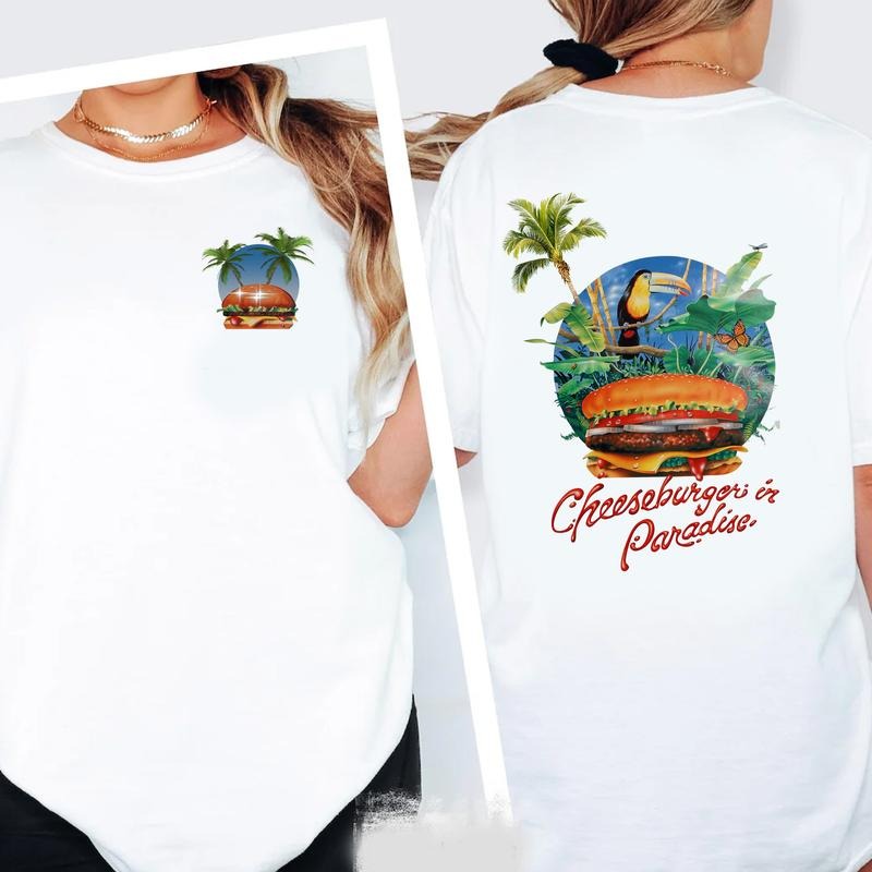 1985 Jimmy Buffett Cheeseburger In Paradise Caribbean Soul Double Sided T-Shirt Casual Streetwear Styles Summer Trendy...