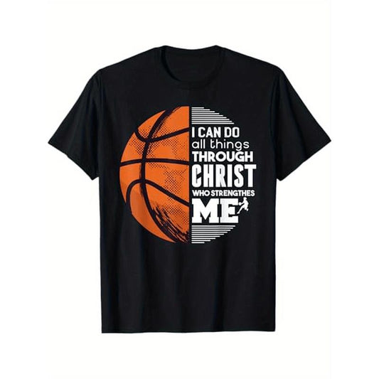 1pc Christian Inspirational Basketball T-Shirt, Cotton Crew Neck with Slight Stretch, Regular Fit, All-Season Casual...