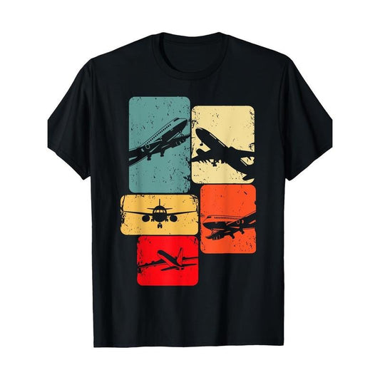 1pc Men'S Casual Cotton T-Shirt with Aeroplane Print, Round Neck, Knit Fabric, Stretch Fit, for Running, Training, and...