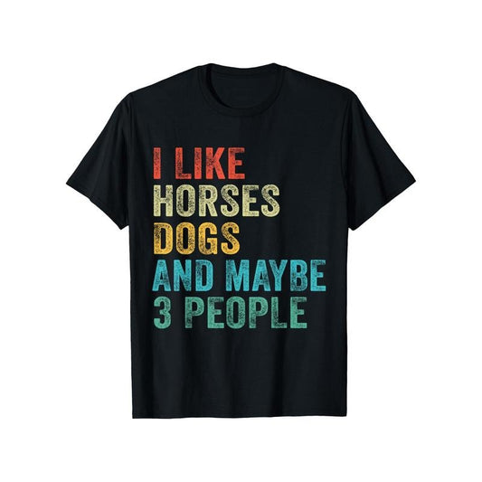 1pc Men'S Casual Crew Neck T-Shirt, 100% Cotton Slight Stretch, "I Like Horses Dogs & Maybe 3 People" Print, All-Season...