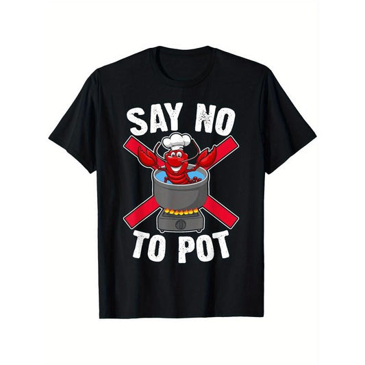 1pc Men'S Crayfish Graphic T-Shirt, 100% Cotton, Boho Style, Crew Neck, Non-Stretch Woven Fabric, All-Season Comfort,...