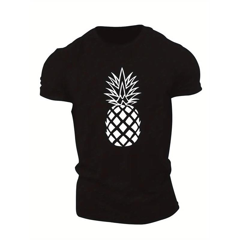 1pc Men's Casual Summer T-Shirt with Geometric Pineapple Design, Round Neck, Short Sleeve, Polyester Knit Fabric, Regular...