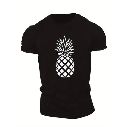 1pc Men's Casual Summer T-Shirt with Geometric Pineapple Design, Round Neck, Short Sleeve, Polyester Knit Fabric, Regular...